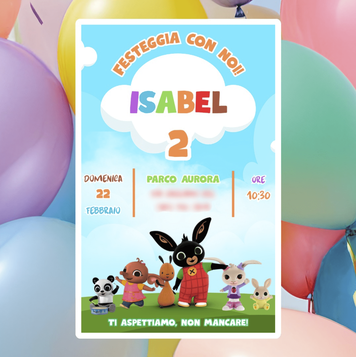 Invito WhatsApp Compleanno – Collezione "Color Party" (Tema Bing)
