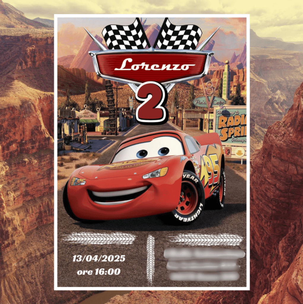 Invito WhatsApp Compleanno – Collezione "Fast & Fun" (Tema Cars)